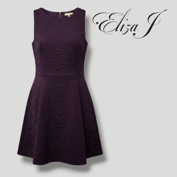 Eliza J Purple Textured Fit & Flare Dress Women’s Size 14 Sleeveless Zip-Back - Picture 7 of 7